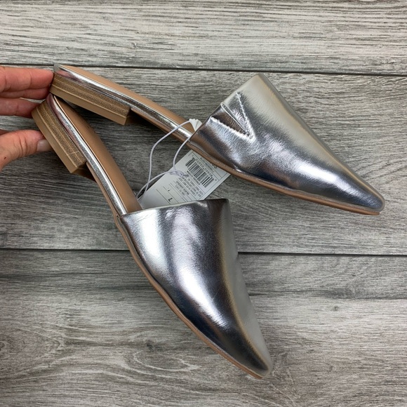 A New Day Pointed Toe Silvers Flat | Slides New - Picture 2 of 8